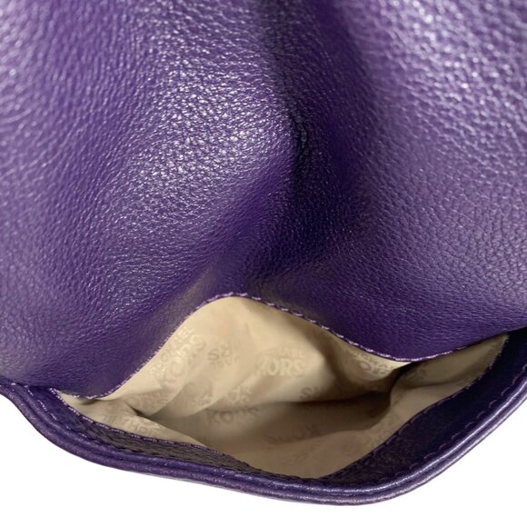 MICHAEL Michael Kors Fulton Large Purple Leather Shoulder Handbag Belted Sides - Picture 8 of 16